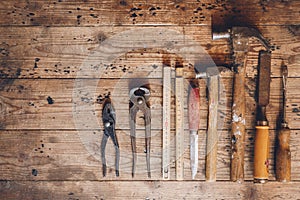 Rustic and old carpenter tools