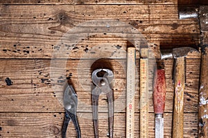 Rustic and old carpenter tools