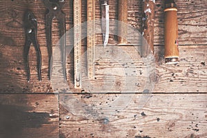 Rustic and old carpenter tools