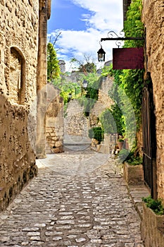 Rustic old street in Les Baux de Provence, southern France