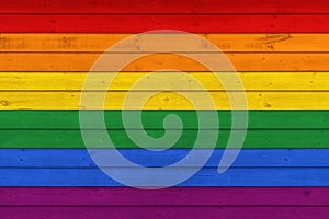 Rustic Old Weathered Wood Plank Background Texture in colours of LGBT Pride Flag