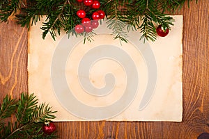 Rustic paper with Christmas decorations