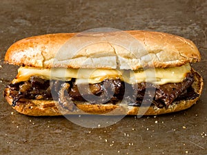 Rustic philly cheese steak sandwich