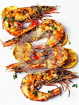 Rustic piri-piri grilled prawn photo