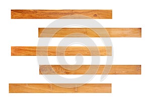 Rustic plank of teak wood isolated on white background with clipping path for for vintage design purpose