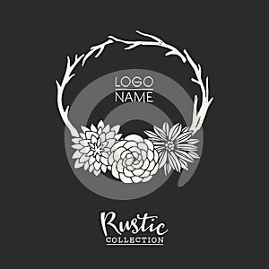 Rustic premade typographic logo template with flowers and branches