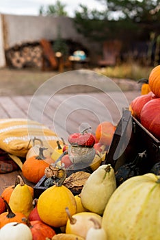 Rustic pumpkin decor on the terrace