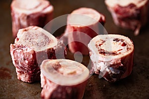 Rustic raw uncooked beef bone marrow