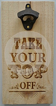 Rustic recycled wood fixed beer bottle opener photo