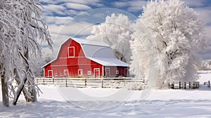 rustic red barn winter