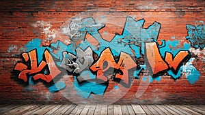rustic red brick wall with graffiti ai generated