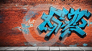 rustic red brick wall with graffiti ai generated