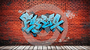 rustic red brick wall with graffiti ai generated