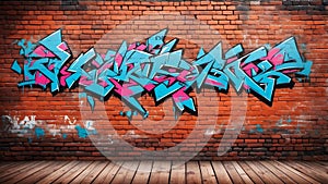 rustic red brick wall with graffiti ai generated