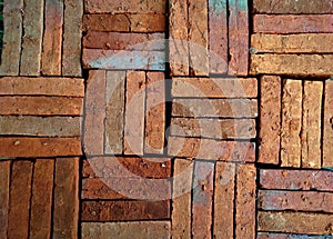 Rustic Red Clay Bricks in Herringbone Pattern â Construction & Design Material