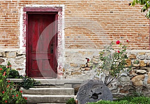 Rustic Red Door Brick Stone Building