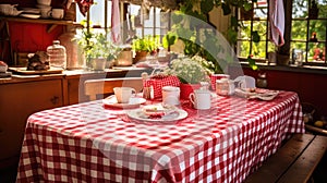 rustic red white tablecloth
