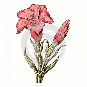 Rustic Renaissance Realism: Gladiola Flower Herbal Illustration