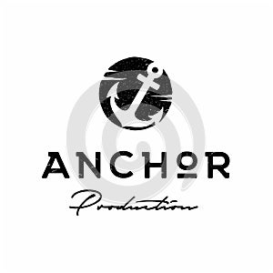 Rustic Retro Vintage Anchor Hand Drawn, Boat Ship Marine Navy Nautical logo design