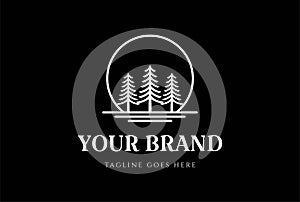 Rustic Retro Vintage Pine Evergreen Fir Hemlock Spruce Conifer Cedar Coniferous Cypress Larch Pinus Trees Forest Logo Design