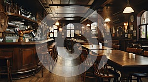 Rustic Revelry. A Peek Inside an Authentic Irish Tavern\'s Wooden Grace. Generative AI photo
