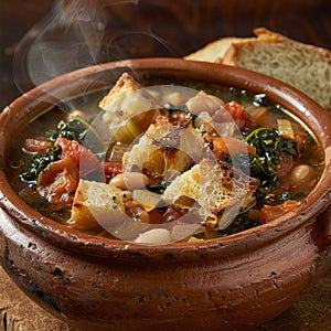 Rustic Ribollita: Hearty Tuscan Soup with Cannellini Beans, Kale, and Savory Broth. Ai generated