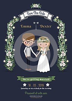 Rustic romantic cartoon couple wedding card
