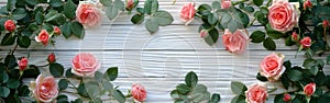 Rustic Rose Blooms: Beautiful Flowers on White Wood Background