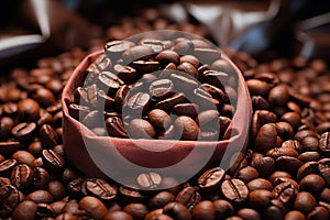 Rustic sack with coffee beans. AI Generated