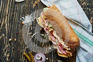 Rustic sandwich with set of ingridients