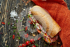 Rustic sandwich with set of ingridients