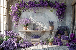 Rustic setting with blooming lavender flowers