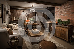 a rustic setting with eclectic mix of modern and traditional elements, showcasing homey touches