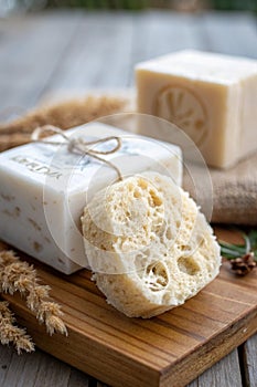 Natural Handmade Soap and Organic Sponge photo