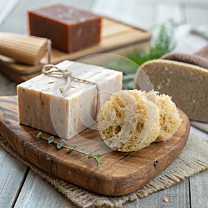 Natural Handmade Soap and Organic Sponge photo