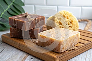 Natural Handmade Soap and Organic Sponge photo