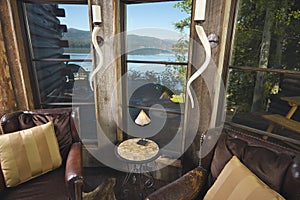 Rustic Sitting Room with Lakefront View