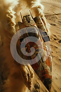 Rustic Skiff Soaring through the Red Desert: A Star Citizen Adve photo