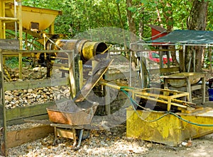 A rustic sluice used for mining placer gold