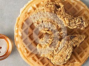 Rustic southern american comfort food chicken waffle