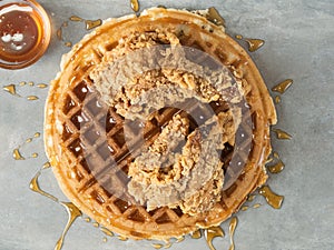 Rustic southern american comfort food chicken waffle photo