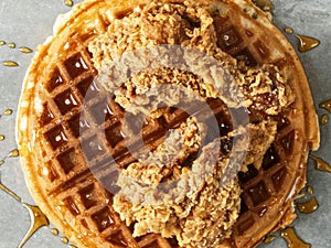 Rustic southern american comfort food chicken waffle photo