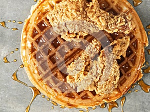 Rustic southern american comfort food chicken waffle