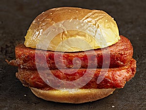 Rustic spiced ham luncheon meat sandwich