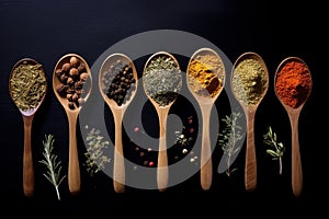 Rustic Spices spoon herbs. Generate Ai