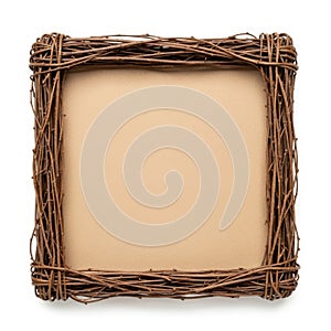 Rustic square wicker frame isolated on white background