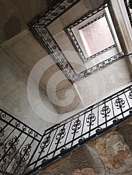 Rustic stairwell in an old house