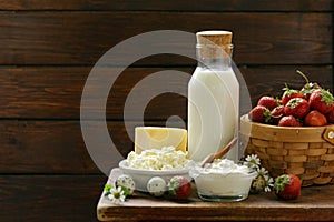 Rustic Still Life Dairy Products - cottage cheese, sour cream