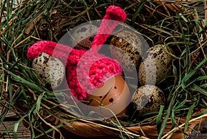 Rustic still life with decorated like bunny chicken eggs