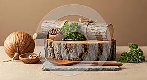 Rustic Still Life: Natural Ingredients and Wood Elements